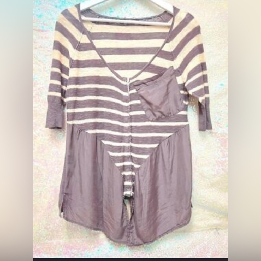 Free People Striped Linen Cotton Silk Button Down Top Top Sz Medium